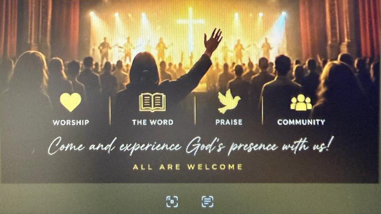 Worship service, Le Bellot, Banner, May 26 a